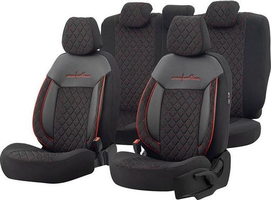 Σετ Καλύμματα Αυτοκινήτου Otom Δερματίνη Comfortline VIP Design 11τμχ Μαύρο / Κόκκινο