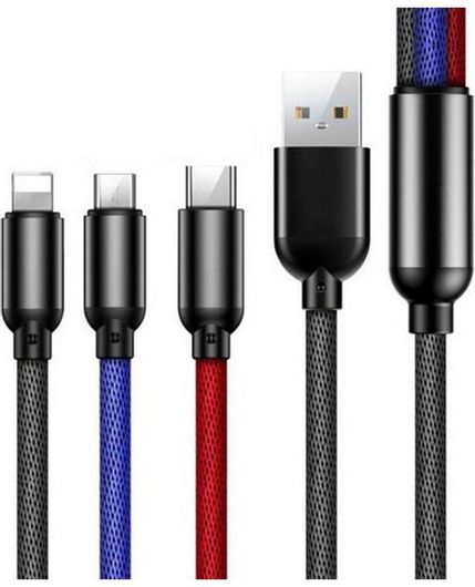 Καλώδιο Multi Port Technovo TN-D010 Braided USB-A σε Lightning / Type-C / micro USB 1.2m Μαύρο