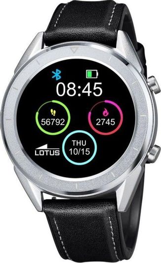Smartwatch Lotus L50008 / 3 31mm Stainless Steel Case Silver & Leather Strap Black