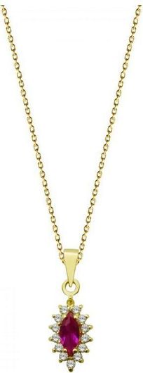 Γυναικείο Κολιέ Γυναίκειο Xρυσό 9K Ροζέτα με Κόκκινη Πέτρα 
