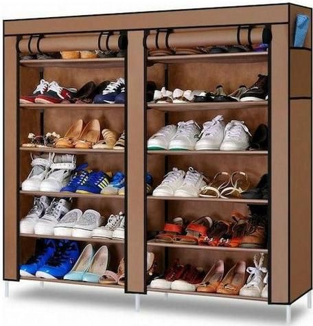 Παπουτσοθήκη Υφασμάτινη T2712 με 12 Ράφια Καφέ 118x30x120cm