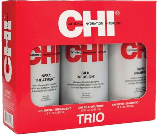 CHI Trio Kit Infra Shampoo 355ml, Infra Treatment 355ml & Silk Infusion 355ml Σετ Θεραπείας Μαλλιών με Κερατίνη με Σαμπουάν