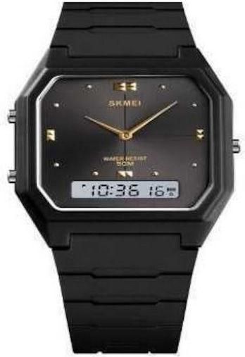 Ανδρικό Ρολόι Skmei 1604 Ψηφιακό Μπαταρίας με Λουράκι από Καουτσούκ Μαύρο