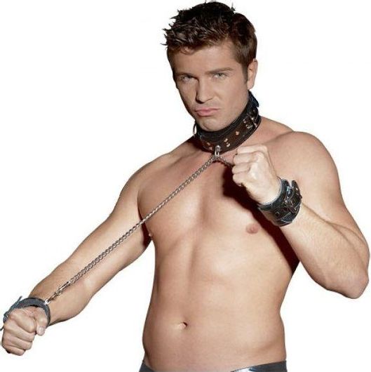 Δέσιμο Λαιμού Άκρων Bdsm Δερμάτινο Σετ Δεσίματος Χεριών/Ποδιών με Περιλαίμιο