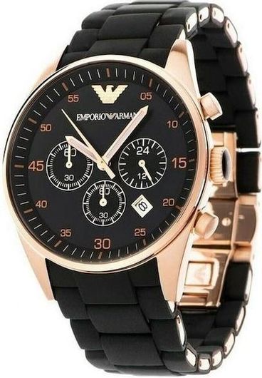 Ανδρικό Ρολόι Emporio Armani AR5905 με Λουράκι από Καουτσούκ Μαύρο