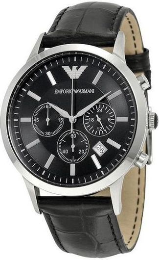 Ανδρικό Ρολόι Emporio Armani AR2447 με Δερμάτινο Λουράκι Μαύρο