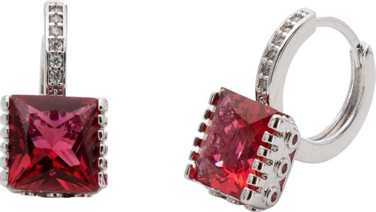 Γυναικεία Σκουλαρίκια Κρίκοι Red Gem Hoops από Ανοξείδωτο Ατσάλι με Ζιργκόν