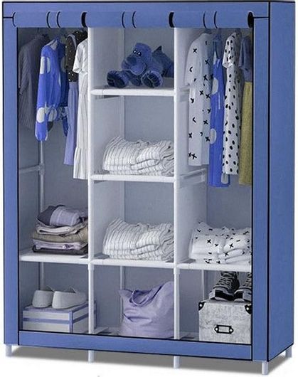 Υφασμάτινη Ντουλάπα με Φερμουάρ & Ράφια Μπλε 130x45x168cm