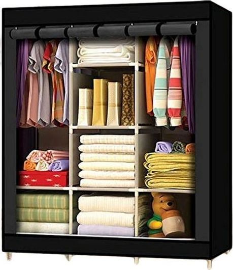 Υφασμάτινη Ντουλάπα με Φερμουάρ & Ράφια Μαύρο 130x45x175cm