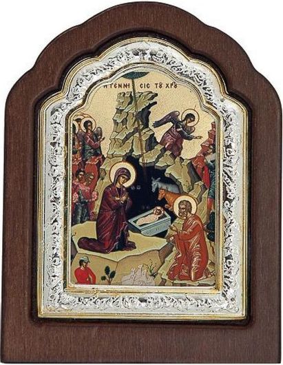 Εικόνα Η Γεννηση Του Χριστού Ξύλο Μεταξοτυπία σε Καμβά 1850 10x13cm