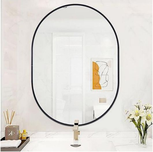 Καθρέφτης Επιτοίχιος Οβάλ με Μαύρο Μεταλλικό Πλαίσιο 50x70cm