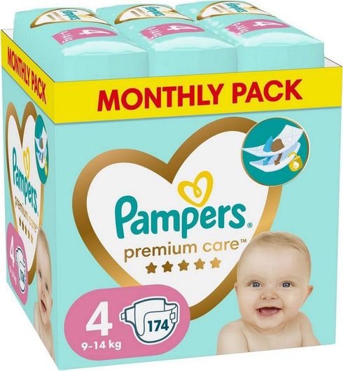 Πάνες Pampers Premium Care με Αυτοκόλλητο No.4 για 9-14kg 174τμχ