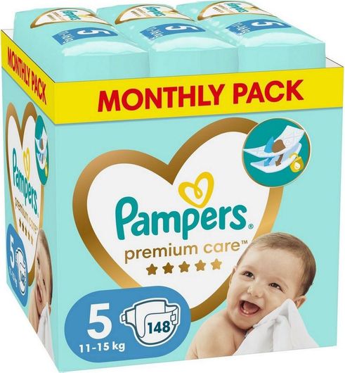 Pampers Πάνες με Αυτοκόλλητο Premium Care Monthly Pack No. 5 για 11-16kg 148τμχ