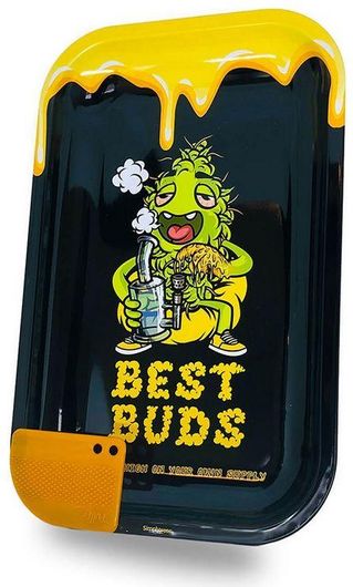 Rolling Tray Best Buds Dab Large Metal με Μαγνητική Grinder Card