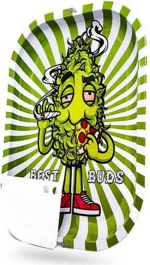 Rolling Tray Best Buds Pizza Large Metal με Μαγνητική Grinder Card