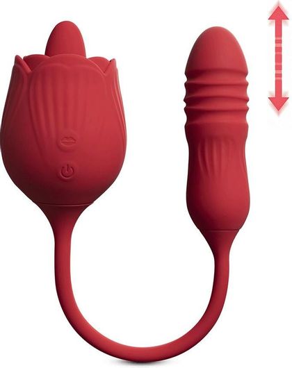 Δονητής Bullet RED silicone clitoral Rose Licking Tongue with thrusting