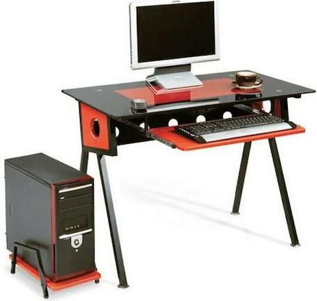 Γραφείο Υπολογιστή Zita Plus Γυάλινο με Μεταλλικά Πόδια Μαύρο 100x53x75cm