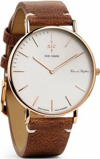 Ανδρικό Ρολόι Nick Cabana 3750 με Δερμάτινο Λουράκι Καφέ