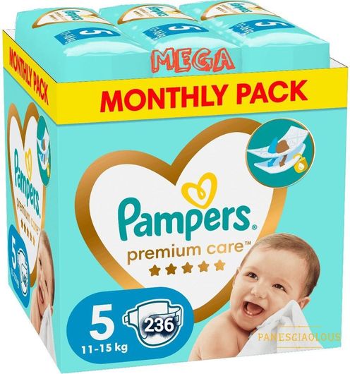 Πάνες Pampers Premium Care με Αυτοκόλλητο No.5 για 11-16kg 236τμχ