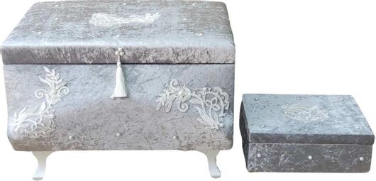 Βαπτιστικό Κουτί Olia Home SD150 από Βελούδο 55x35x30cm Ασημί