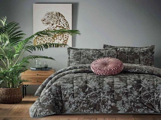 Σετ Μαξιλαροθήκες Γαρυφαλλο Elegant Velvet Βελούδο Floral 50x70cm Γκρι