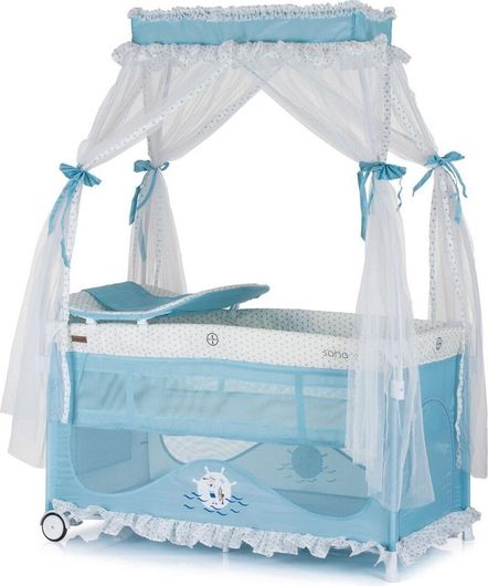 Παρκοκρέβατο Chipolino Sahara 2 Επιπέδων με Αλλαξιέρα Γαλάζιο 125x65cm