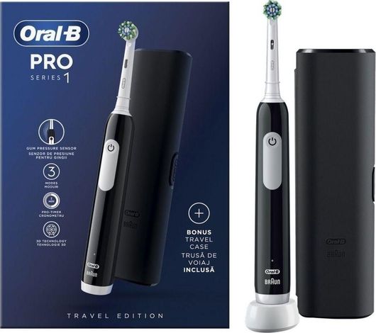 Ηλεκτρική Οδοντόβουρτσα Oral-B Pro Series 1 με Χρονομετρητή, Αισθητήρα Πίεσης & Θήκη Ταξιδίου Μαύρο