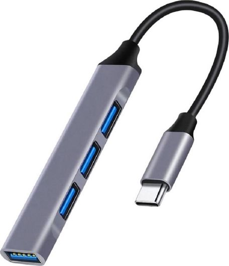 USB Hub Powertech USB 3.2 4 Θυρών με Σύνδεση USB-C Γκρι