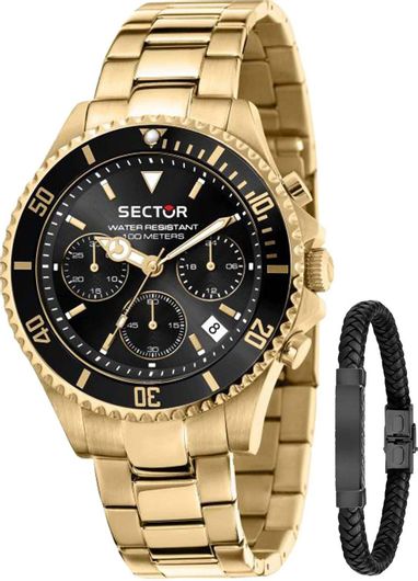 Ανδρικό Ρολόι Σετ με Βραχιόλι Sector με Μεταλλικό Μπρασελέ Χρυσό