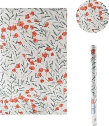 Ταπετσαρία Τοίχου Αυτοκόλλητη σε Ρολό 200x45cm Λευκή με Σχέδιο Κόκκινα Λουλούδια