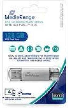USB 3.1 Stick MediaRange Combo 128GB με Σύνδεση USB-A & USB-C Ασημί