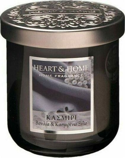 Αρωματικό Κερί Heart & Home Σόγιας σε Βάζο Βανίλια & Κασμιρένιο Ξύλο Μαύρο 340gr