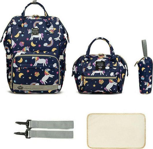 Τσάντα Αλλαξιέρα Πλάτης Lequeen με Θύρα USB & Στρωματάκι Navy Μπλε