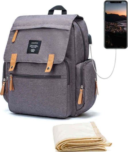 Τσάντα Αλλαξιέρα Πλάτης Lequeen 35x25x39cm Γκρι