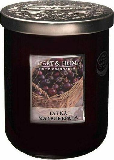 Αρωματικό Κερί Heart & Home Σόγιας σε Βάζο Γλυκά Μαυροκέρασα Mαύρο 340gr