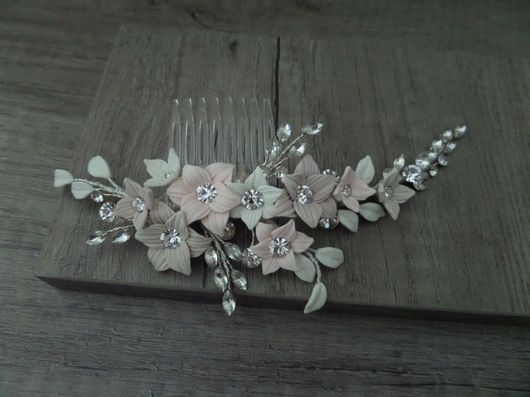 Νυφική Κουάφ Χτενάκι Κ590 Χειροποίητη με Λουλούδια & Στρας