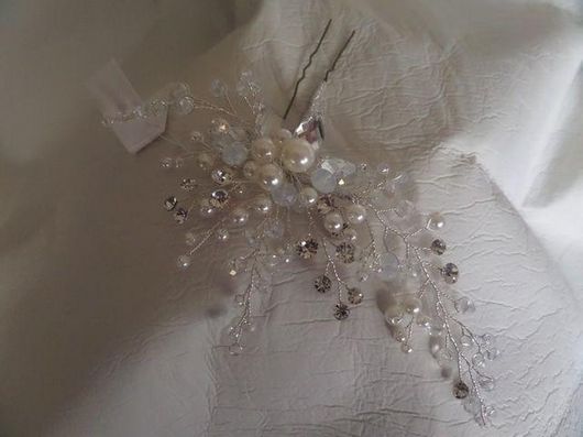 Νυφικό Τσιμπιδάκι Μαλλιών Κουάφ ΤΣ50 Χειροποίητο με Κρυσταλλάκια