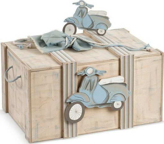 Βαπτιστικό Κουτί Παρίσης Vespa από Ξύλο 50x34x27cm Γαλάζιο