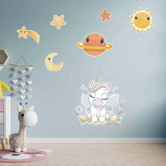 Σετ Αυτοκόλλητα Παιδικού Δωματίου IDP Creations Μονόκερος με Ήλιους & Φεγγάρι
