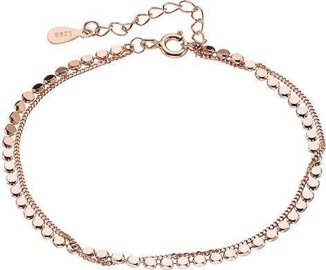Γυναικείο Βραχιόλι Ποδιού Oxzen Αλυσίδα Διπλό από Ασήμι 925 Επιχρυσωμένο Ροζ Χρυσό