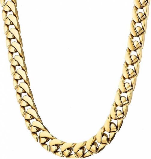 Αλυσίδα Λαιμού Oxzen από Επιχρυσωμένο Ατσάλι Cuban 12mm Κίτρινο