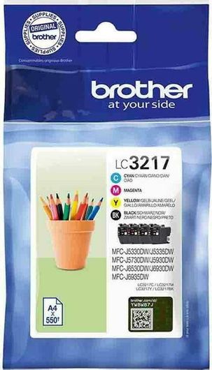 Brother LC3217 Γνήσιο Πακέτο 4 Μελανιών Εκτυπωτή InkJet Κίτρινο/Κυανό/Ματζέντα/Μαύρο LC-3217VP