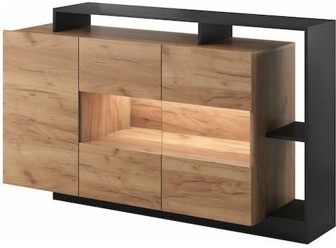 Μπουφές Sprintzio Alva L Ξύλινος με Συρτάρια Μαύρος 155x44x93.5cm