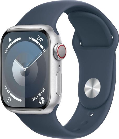 Apple Watch Series 9 GPS + Cellular 41mm Silver Aluminium Case & Storm Blue Sport Band M/L