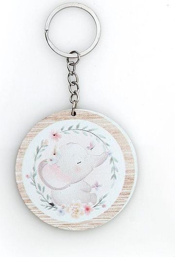 Μπομπονιέρα Βάπτισης με Μπρελόκ Ελεφαντάκι από Ξύλο για Αγόρι