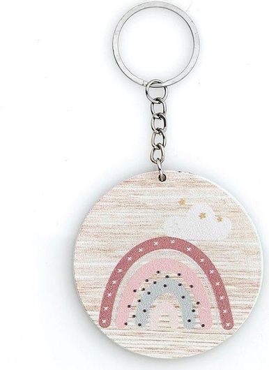 Μπομπονιέρα Βάπτισης με Μπρελόκ Ουράνιο Τόξο από Ξύλο για Κορίτσι