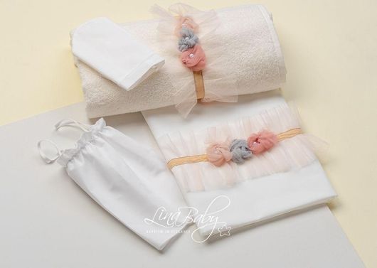 Λαδόπανο Lina Baby Λουλουδάτο Τούλι για Κορίτσι Σετ 6τμχ Εκρού