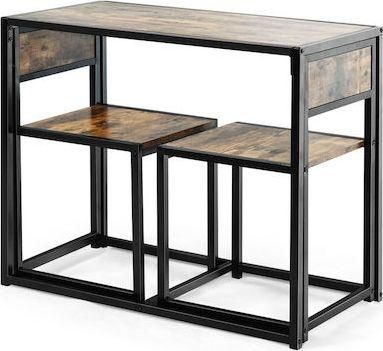 Τραπέζι Τραπεζαρίας Costway HW66477CF Σετ Μεταλλικό Ορθογώνιο 90x47x76cm με 2 Καρέκλες Χρώματος Καφέ Σκούρο