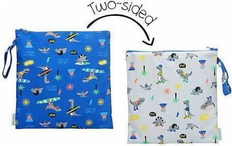 Παιδική Τσάντα Βόλτας Flapjackkids Dino Αδιάβροχη Διπλής Όψης Μπλε