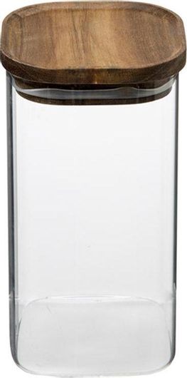 Βάζο Αποθήκευσης Γυάλινο με Καπάκι Ξύλινο 10.5x10.5x19 1.3lt